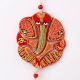 Handmade Wooden Kalash, Swastik, Ganesh Design Wall Hanging - Pink, Red